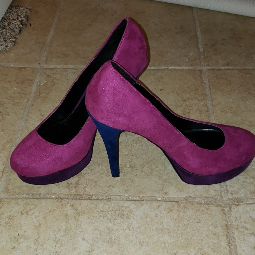 Magenta, Purple, and Cobalt Blue Platform Heels